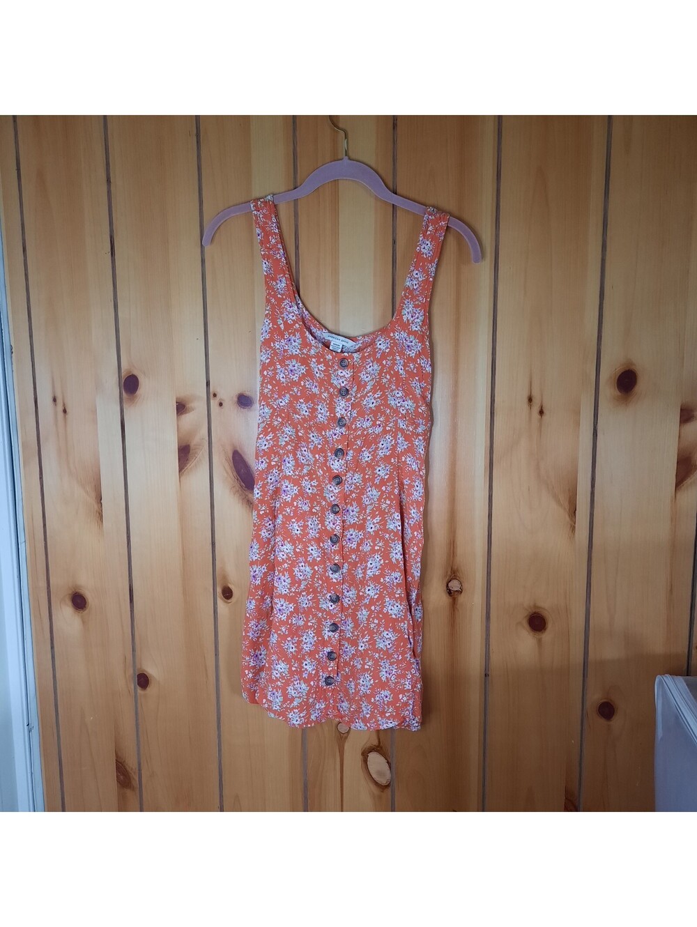 American Eagle orange floral print tie waist mini dress size S